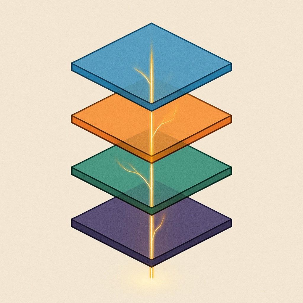 Illustration: one shared grounding spine feeding every layer of the stack