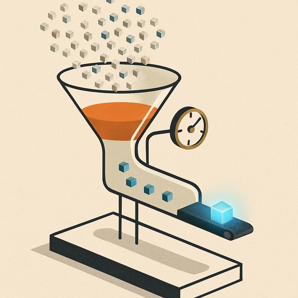 Illustration: a telemetry funnel narrowing from pilots to scaled deployments